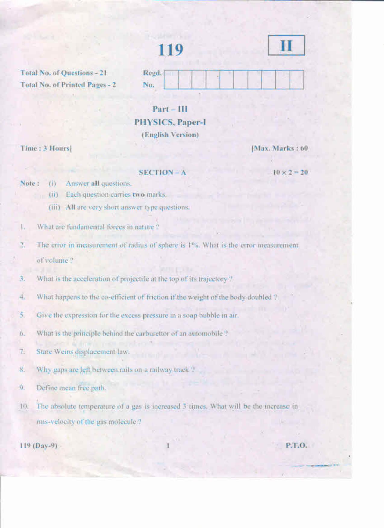 AP Inter 1st Year Physics-I (EM) May-2019-General Question Paper - Page 1