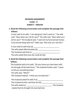 CBSE Worksheets for Class 9 English Passage Assignment 1