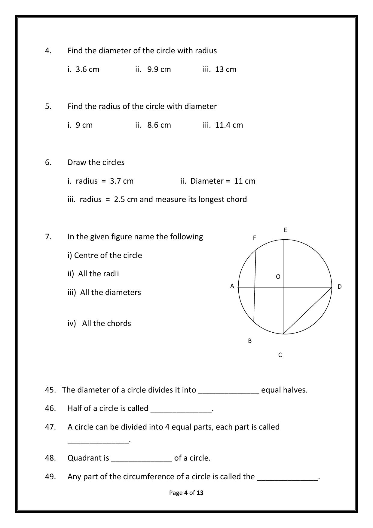 Worksheet for Class 5 Maths Lines Angles Circles Assignment - Page 4