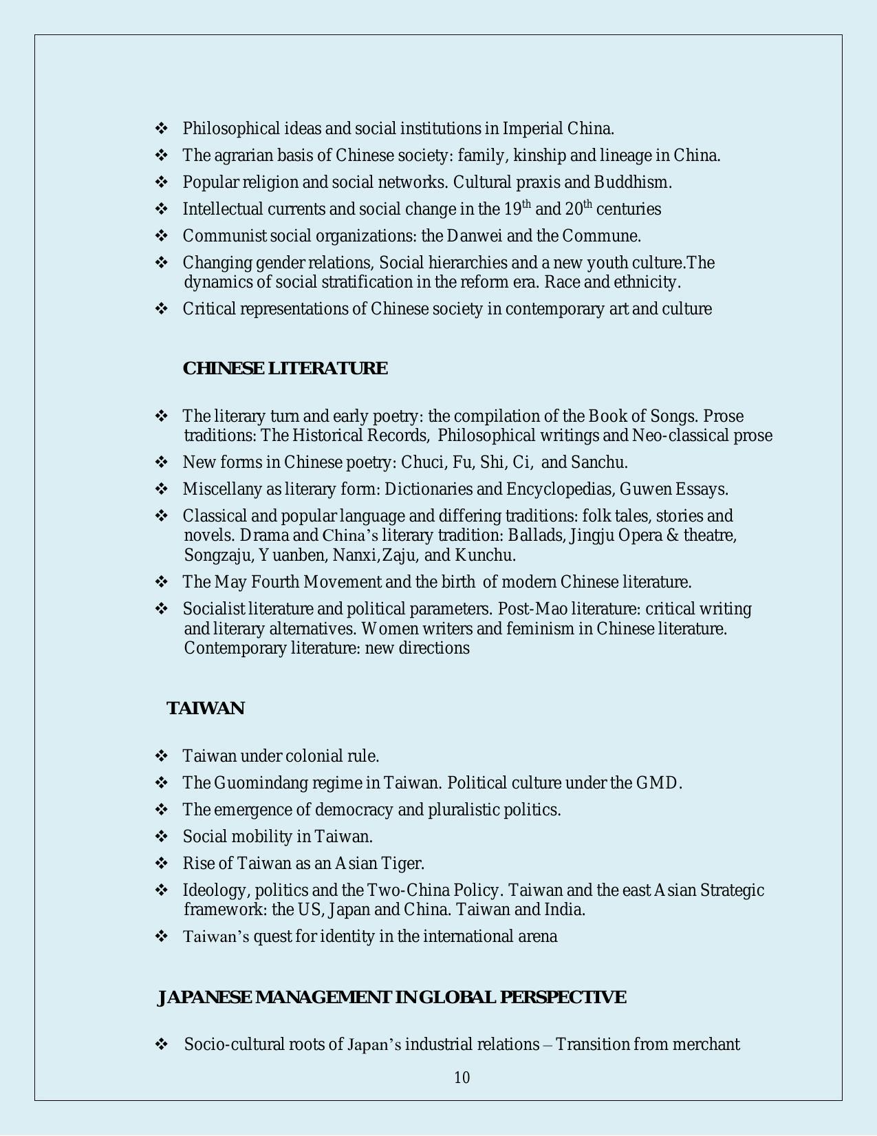 NTA PhD Entrance Exam East Asian Studies Syllabus - Page 10