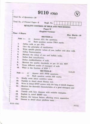 AP Inter 2nd Year Quality Control of Milk and Processing-II (old) March-2020-Vocational Question Paper