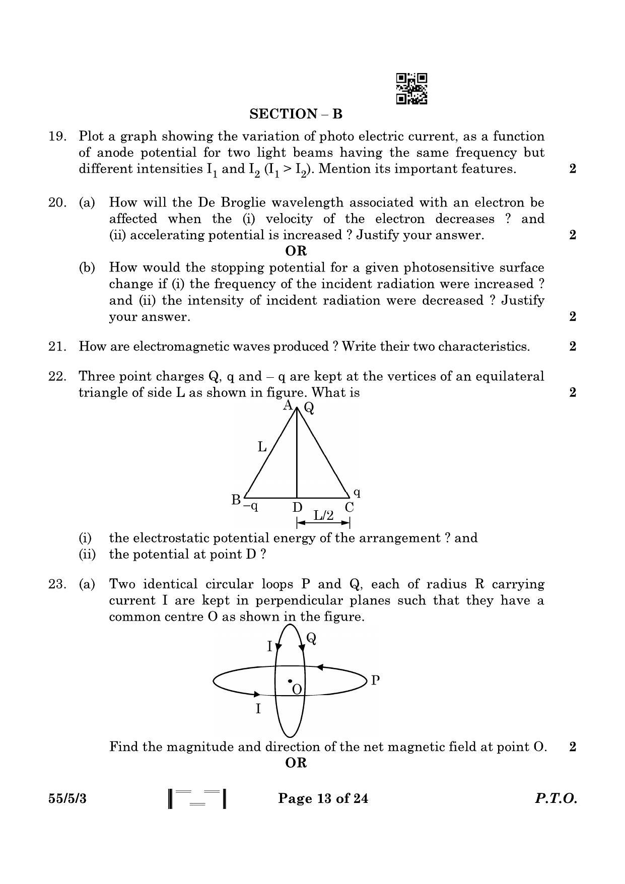 CBSE Class 12 55-5-3 Physics 2023 Question Paper - Page 13