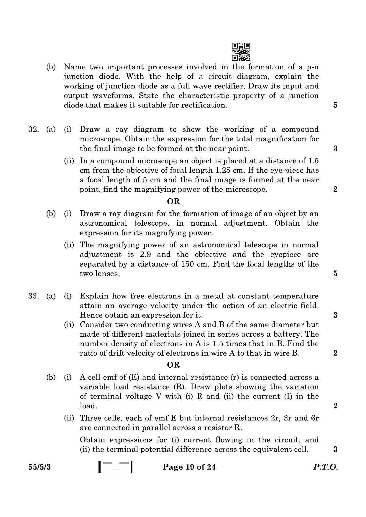 CBSE Class 12 55-5-3 Physics 2023 Question Paper - Page 19