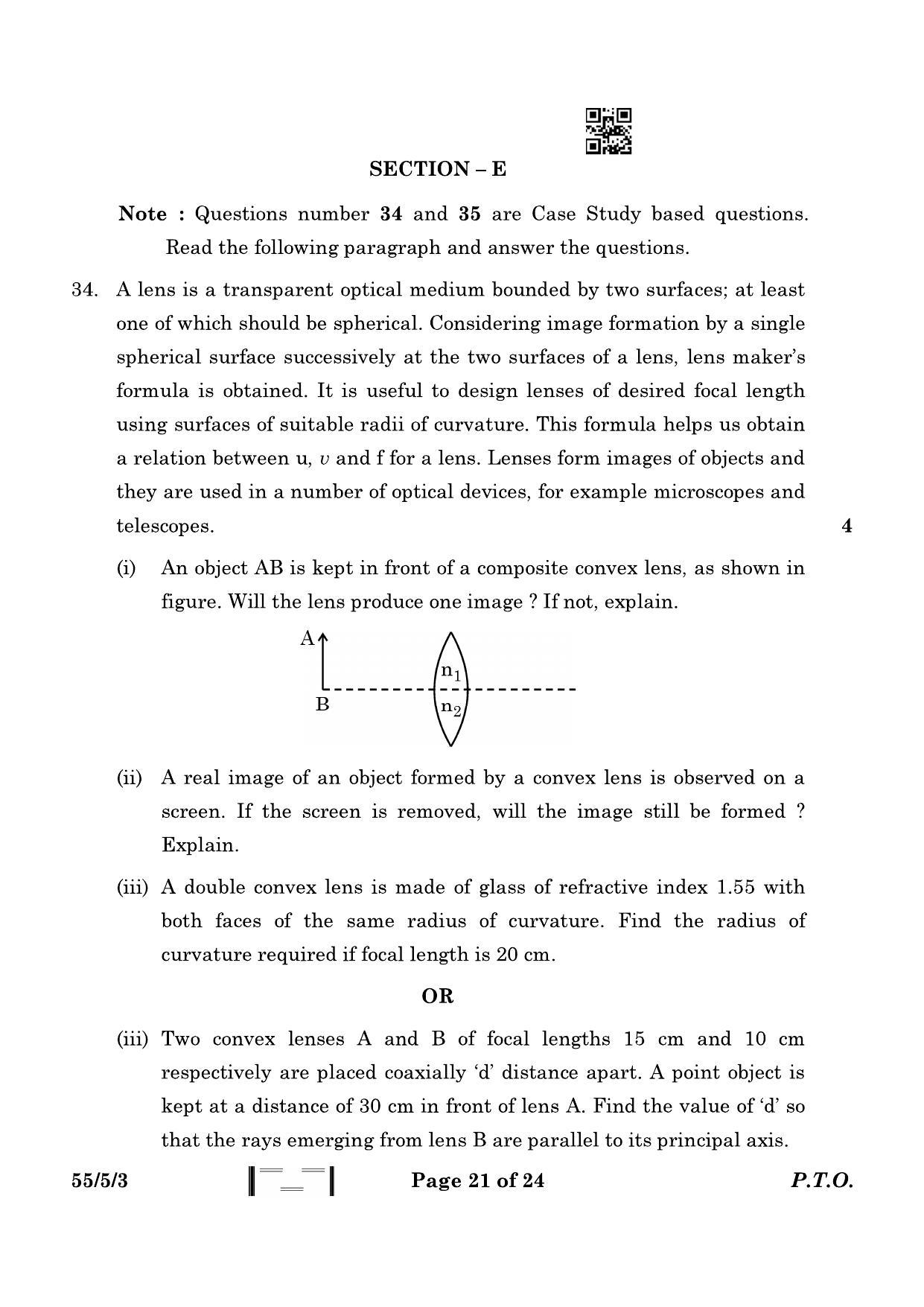 CBSE Class 12 55-5-3 Physics 2023 Question Paper - Page 21