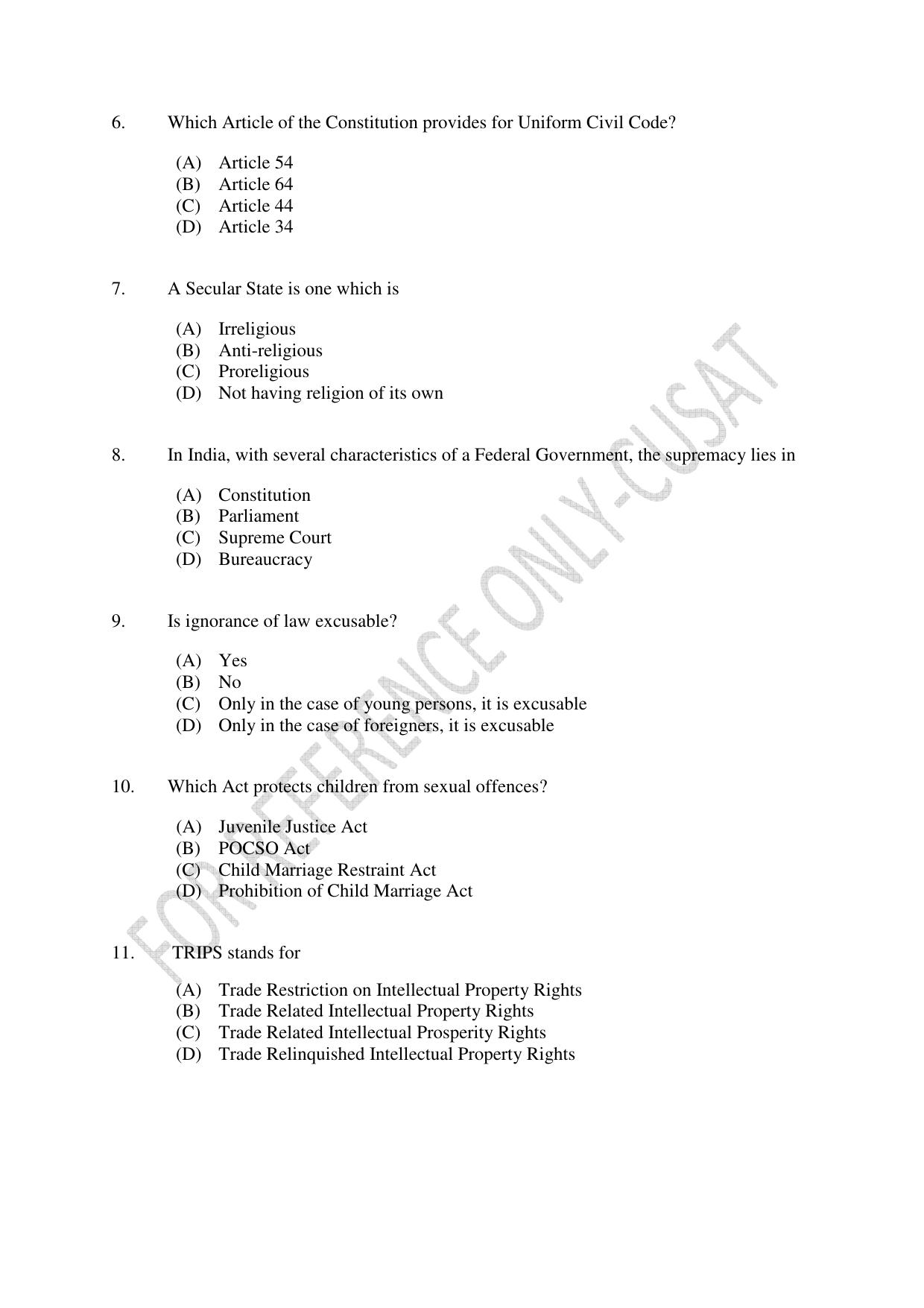 CUSAT CAT 2022 Aptitude Test for Five year BBA LLB Hons or BCom LLB Hons First Shift Question Paper - Page 2