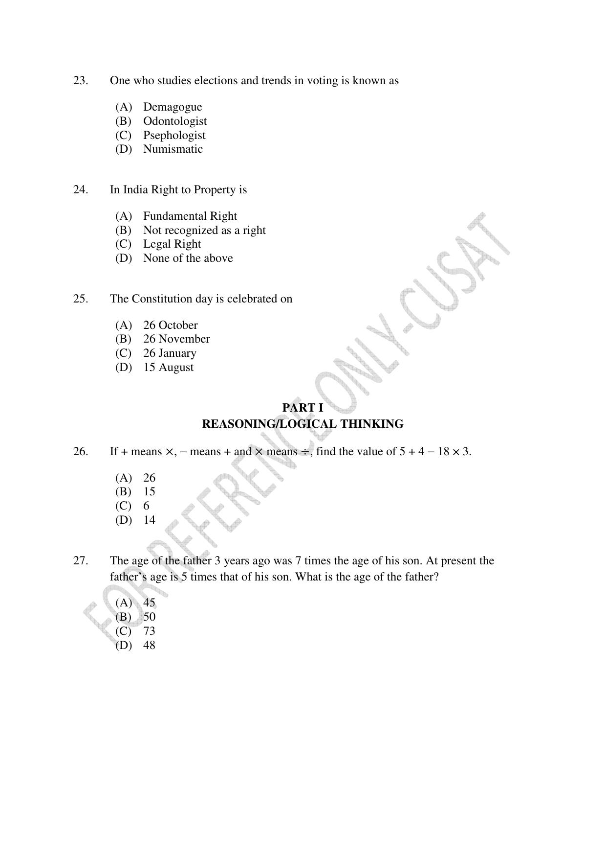 CUSAT CAT 2022 Aptitude Test for Five year BBA LLB Hons or BCom LLB Hons First Shift Question Paper - Page 5
