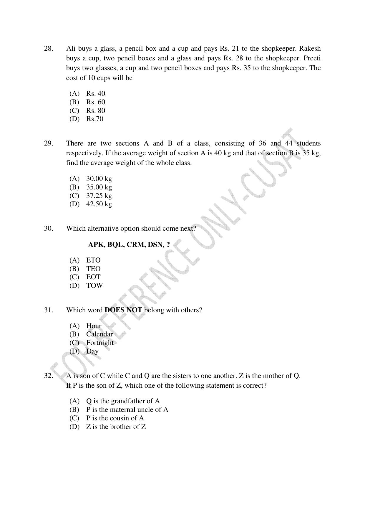 CUSAT CAT 2022 Aptitude Test for Five year BBA LLB Hons or BCom LLB Hons First Shift Question Paper - Page 6