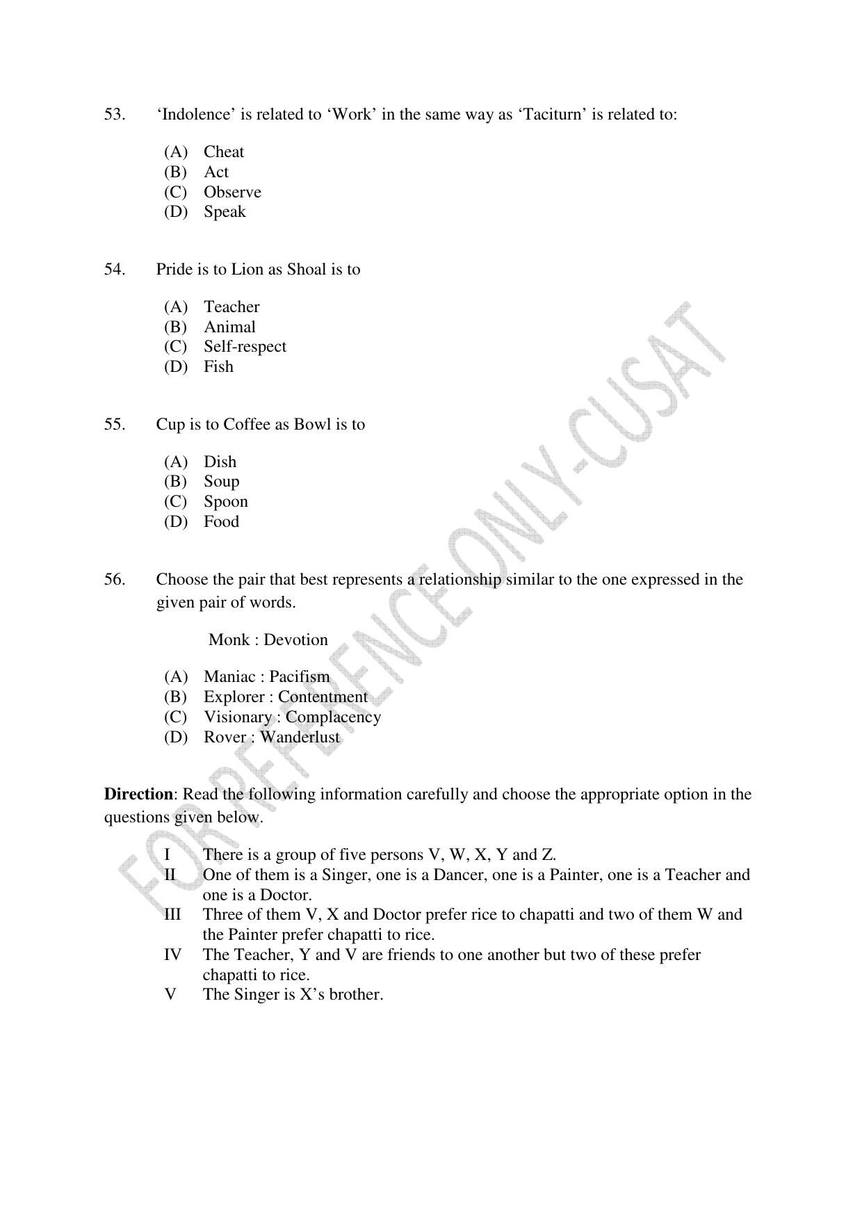 CUSAT CAT 2022 Aptitude Test for Five year BBA LLB Hons or BCom LLB Hons First Shift Question Paper - Page 11