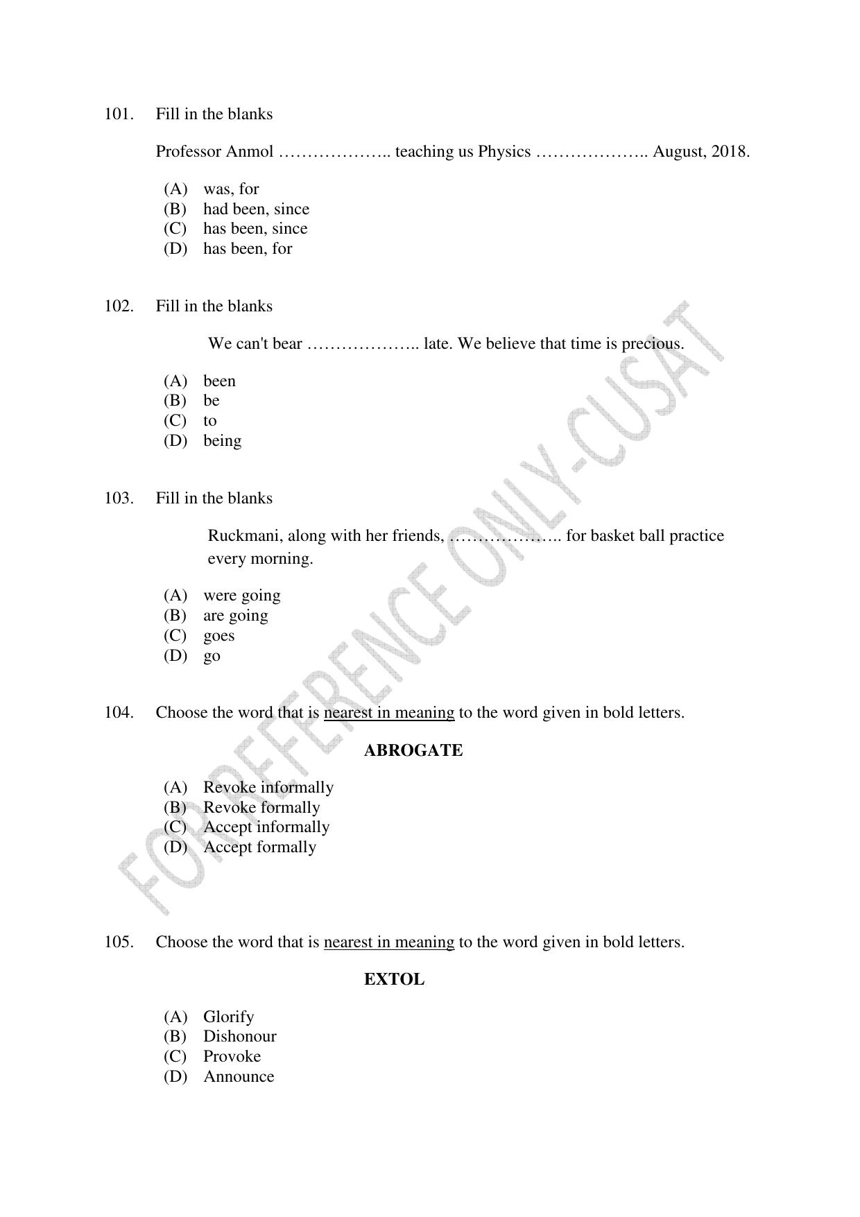 CUSAT CAT 2022 Aptitude Test for Five year BBA LLB Hons or BCom LLB Hons First Shift Question Paper - Page 22