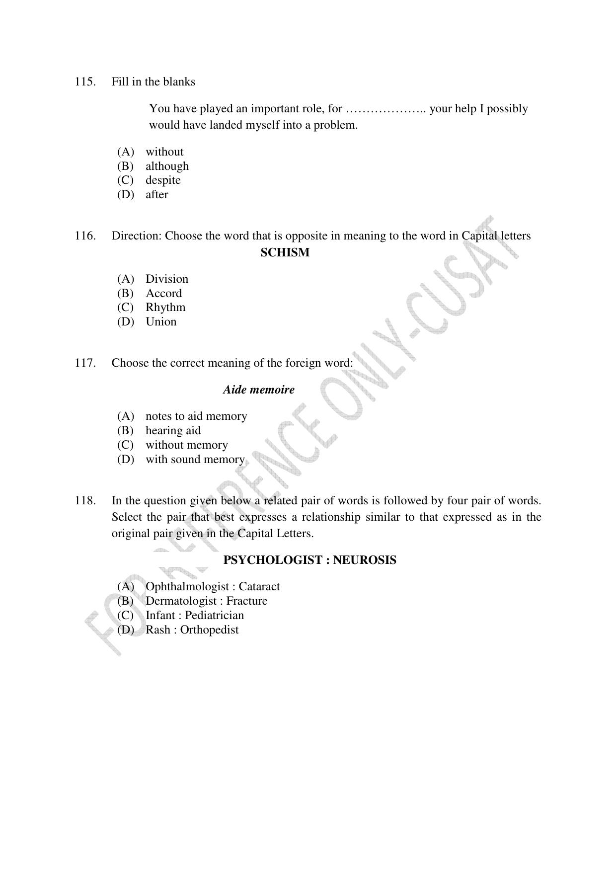 CUSAT CAT 2022 Aptitude Test for Five year BBA LLB Hons or BCom LLB Hons First Shift Question Paper - Page 25