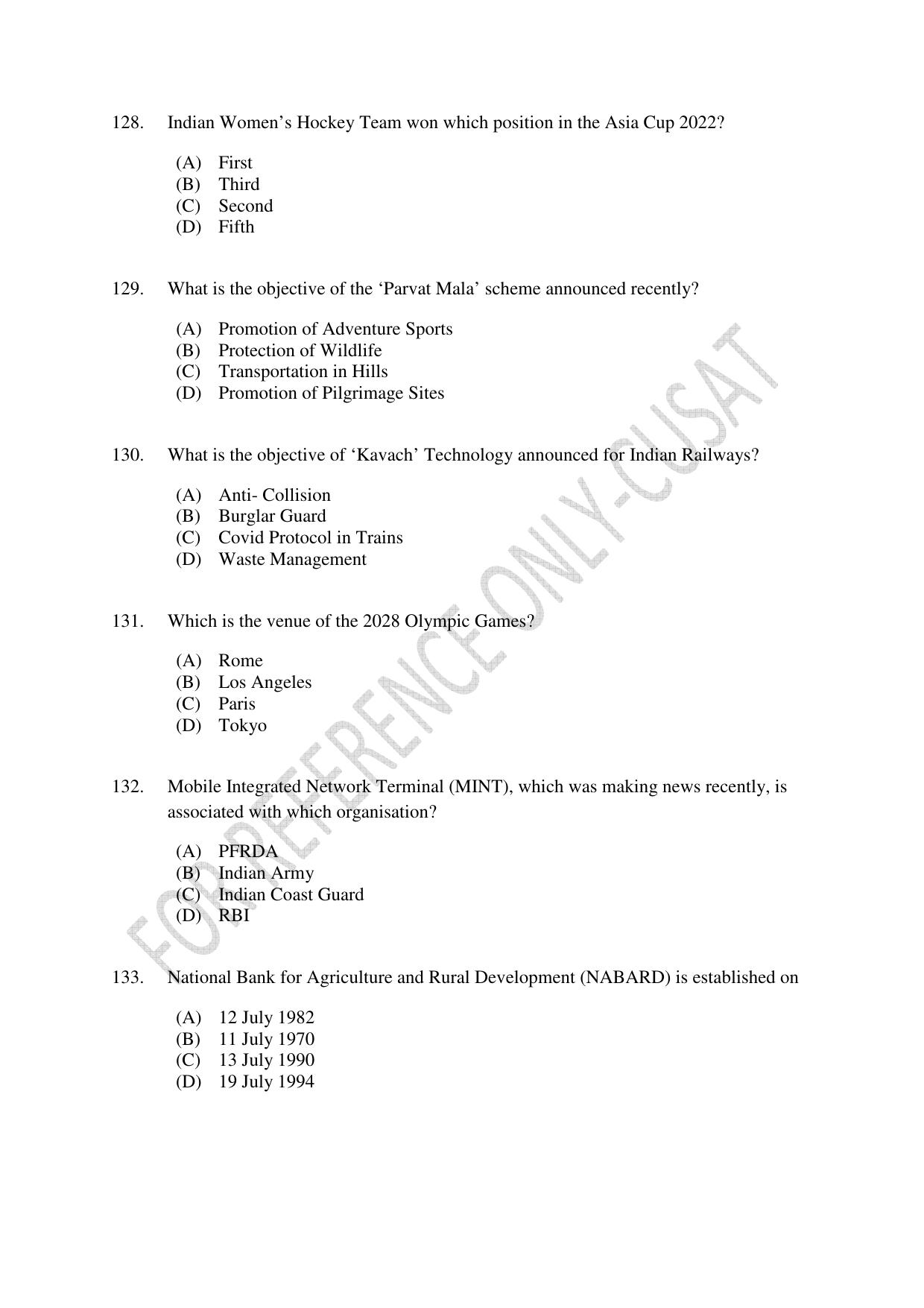 CUSAT CAT 2022 Aptitude Test for Five year BBA LLB Hons or BCom LLB Hons First Shift Question Paper - Page 28