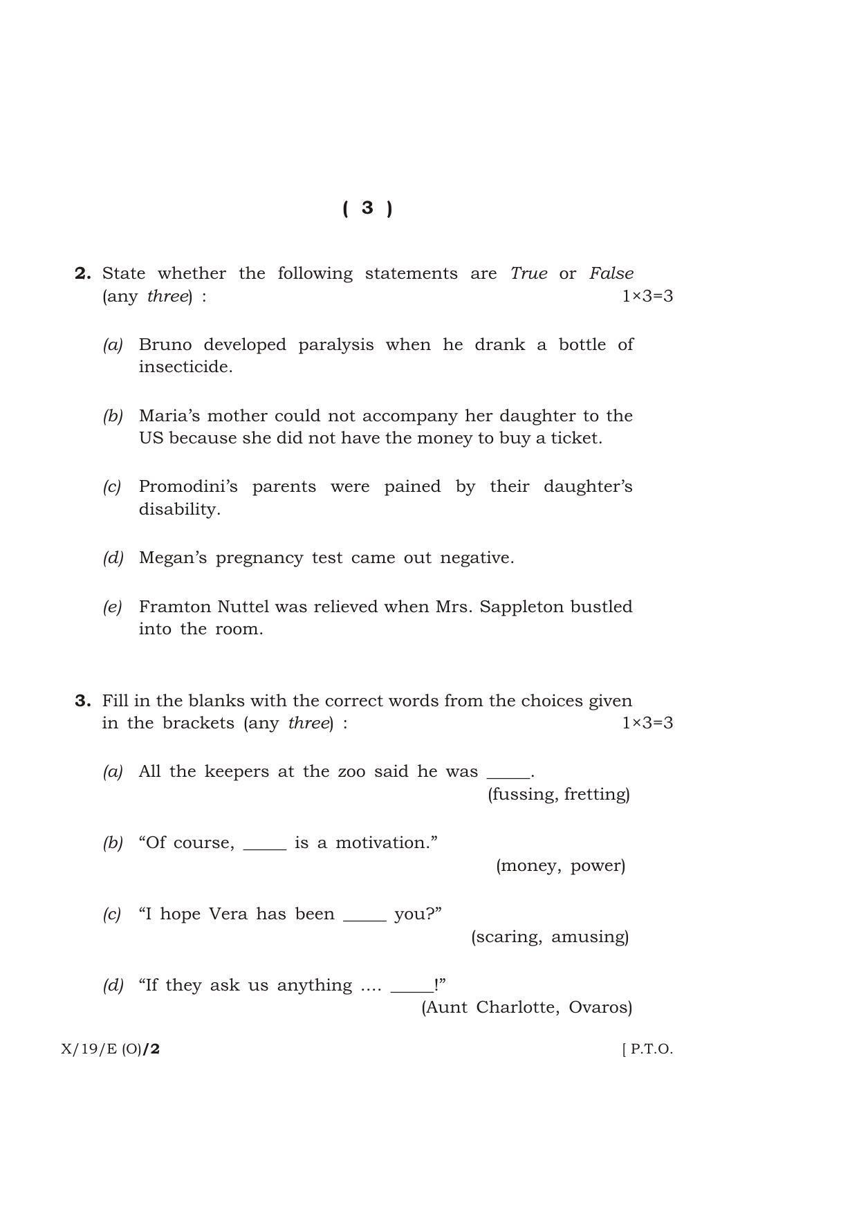 Meghalaya Board (MBOSE) Class 10 ENGLISH ( Old Course ) 2019 Question Paper - Page 3