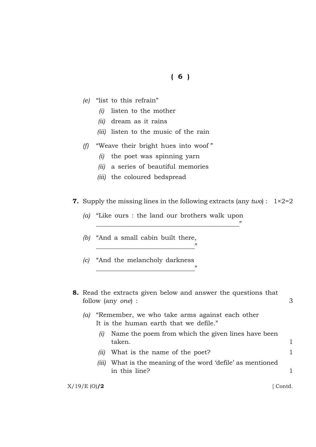 Meghalaya Board (MBOSE) Class 10 ENGLISH ( Old Course ) 2019 Question Paper - Page 6