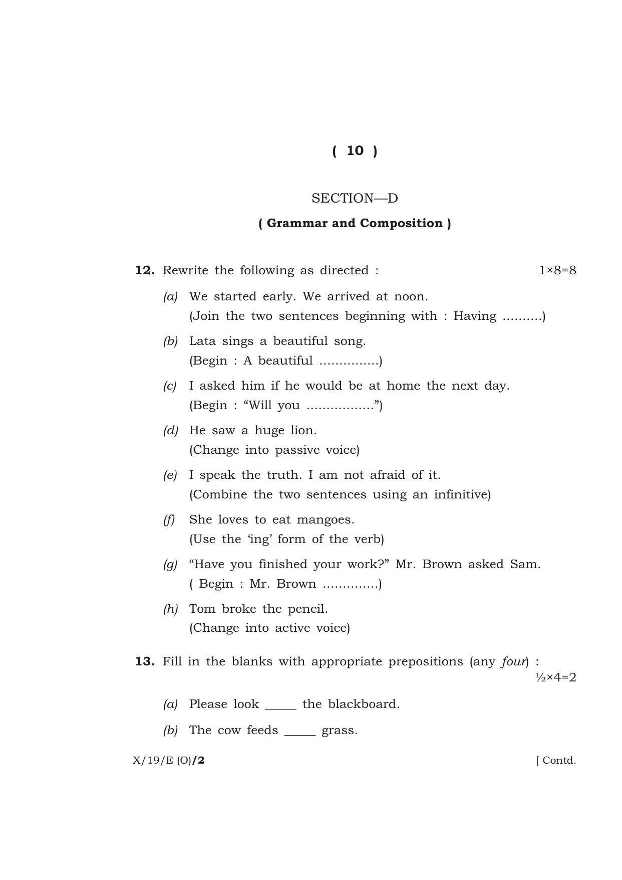 Meghalaya Board (MBOSE) Class 10 ENGLISH ( Old Course ) 2019 Question Paper - Page 10