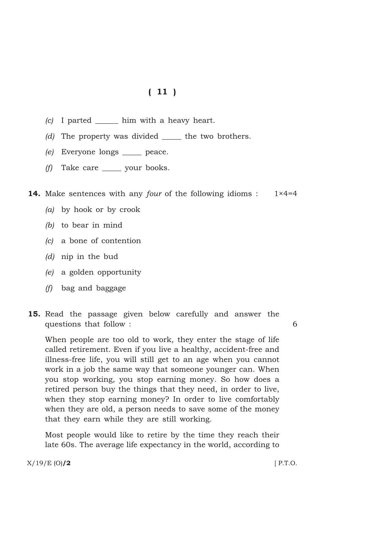 Meghalaya Board (MBOSE) Class 10 ENGLISH ( Old Course ) 2019 Question Paper - Page 11