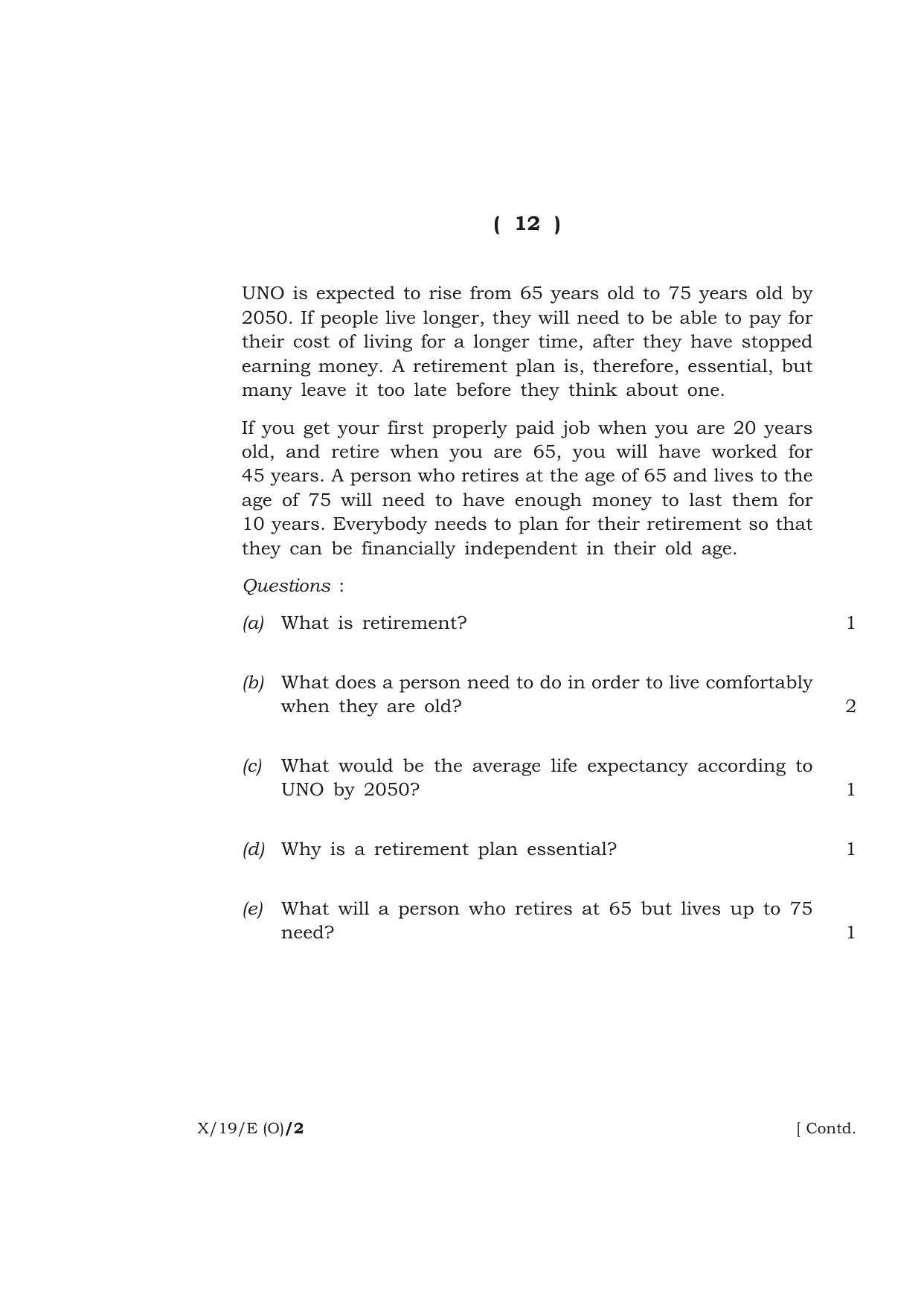 Meghalaya Board (MBOSE) Class 10 ENGLISH ( Old Course ) 2019 Question Paper - Page 12