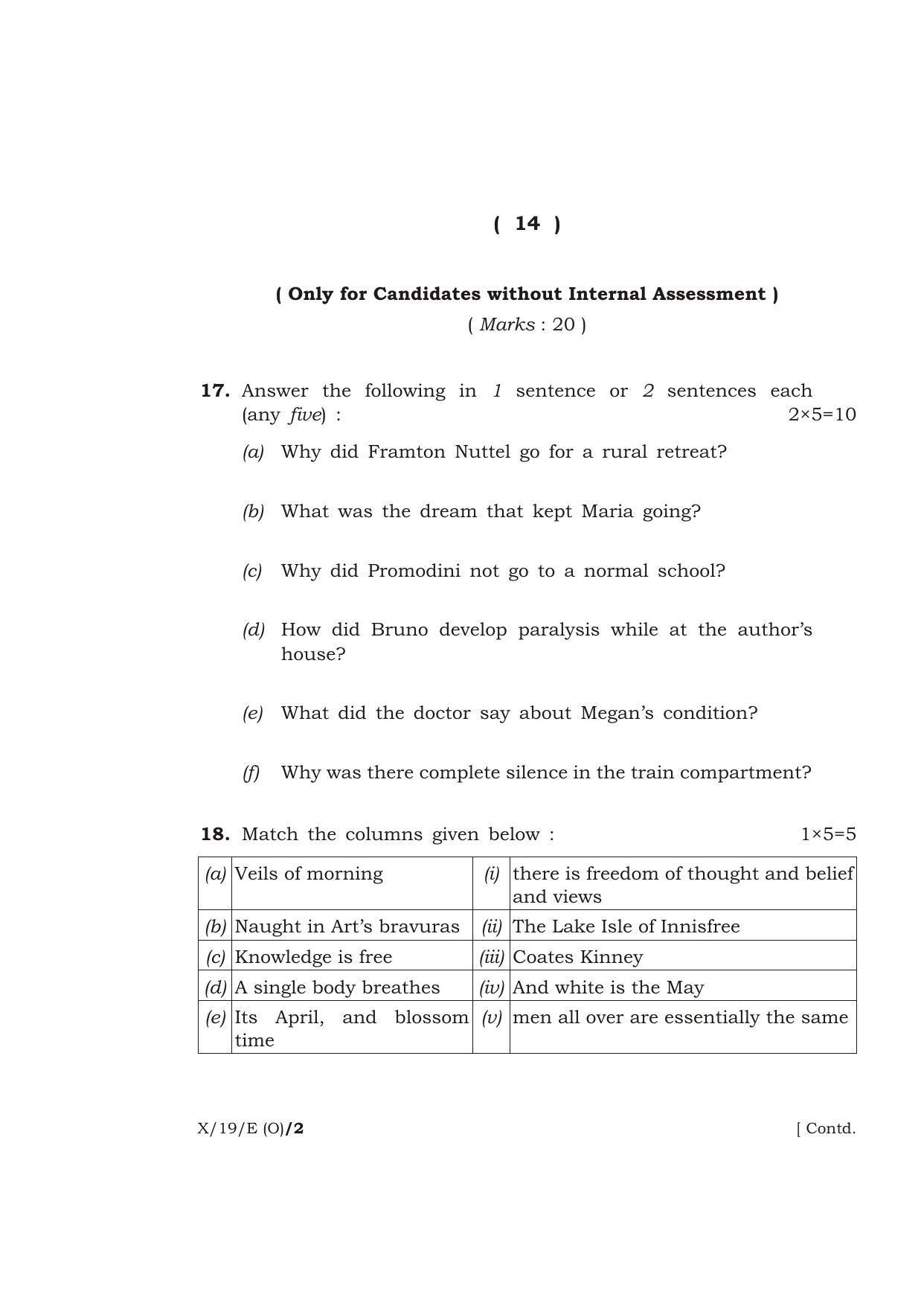 Meghalaya Board (MBOSE) Class 10 ENGLISH ( Old Course ) 2019 Question Paper - Page 14