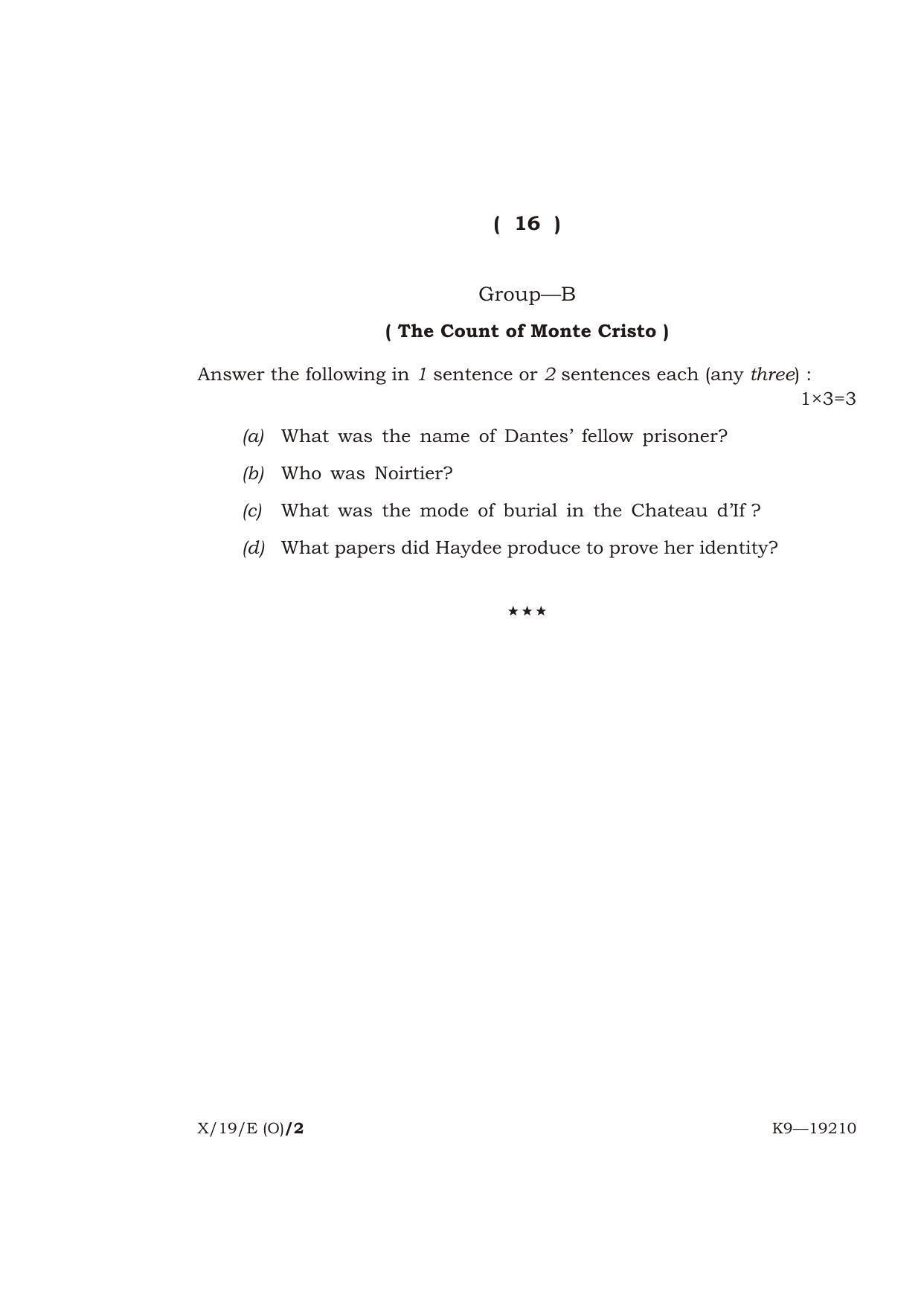 Meghalaya Board (MBOSE) Class 10 ENGLISH ( Old Course ) 2019 Question Paper - Page 16