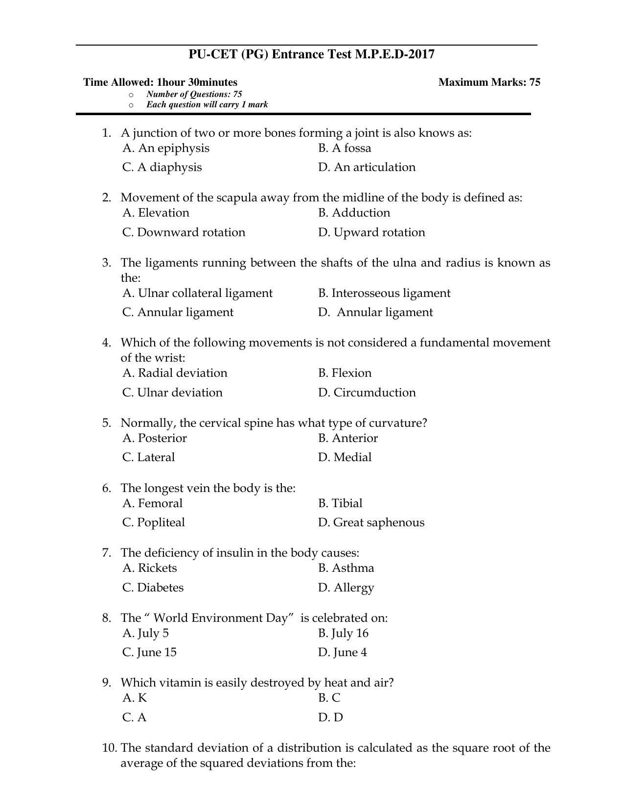 PU CET PG 2017 Question Paper - Page 31