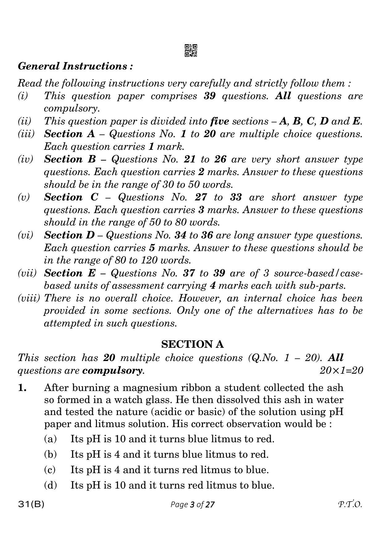 CBSE Class 10 31-B-5 Science for VI 2023 Question Paper - Page 3