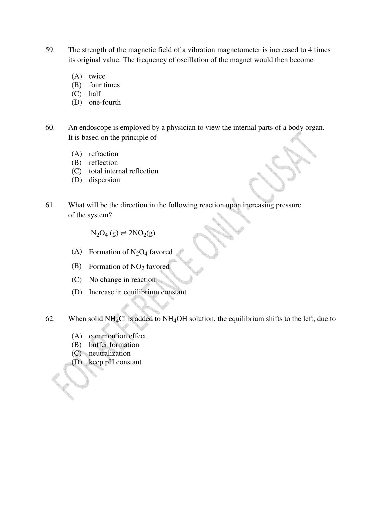 CUSAT CAT 2022 Test in Physics Chemistry and Mathematics (Shift 1) Question Paper - Page 12