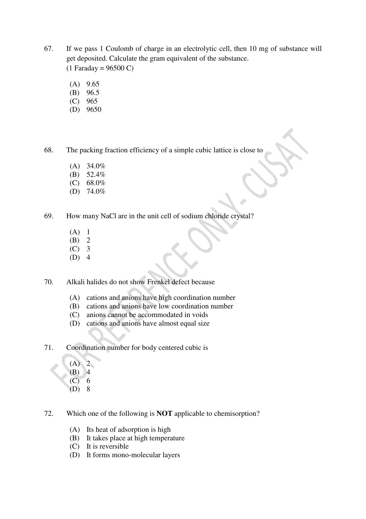 CUSAT CAT 2022 Test in Physics Chemistry and Mathematics (Shift 1) Question Paper - Page 14