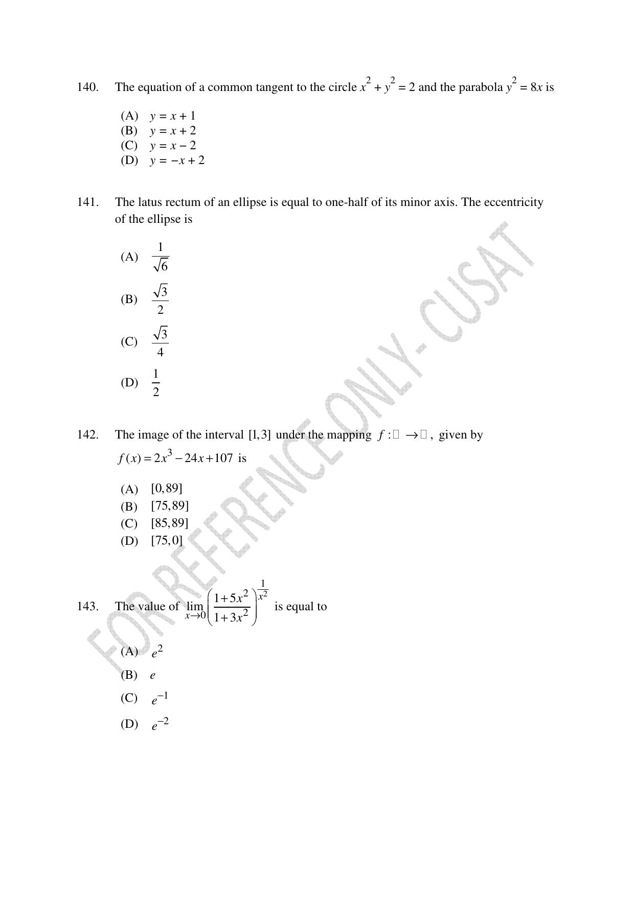 CUSAT CAT 2022 Test in Physics Chemistry and Mathematics (Shift 1) Question Paper - Page 30