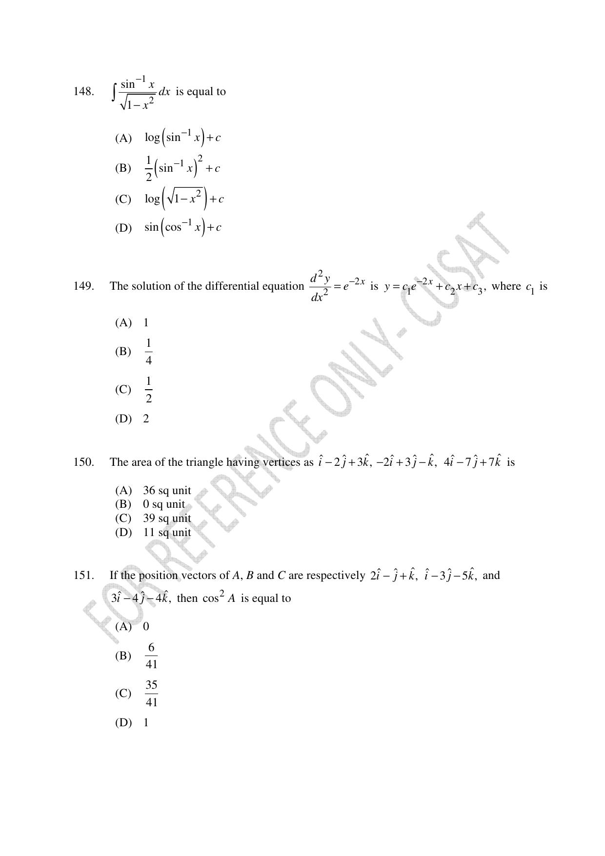 CUSAT CAT 2022 Test in Physics Chemistry and Mathematics (Shift 1) Question Paper - Page 32