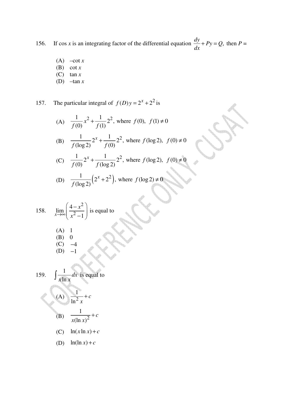 CUSAT CAT 2022 Test in Physics Chemistry and Mathematics (Shift 1) Question Paper - Page 34