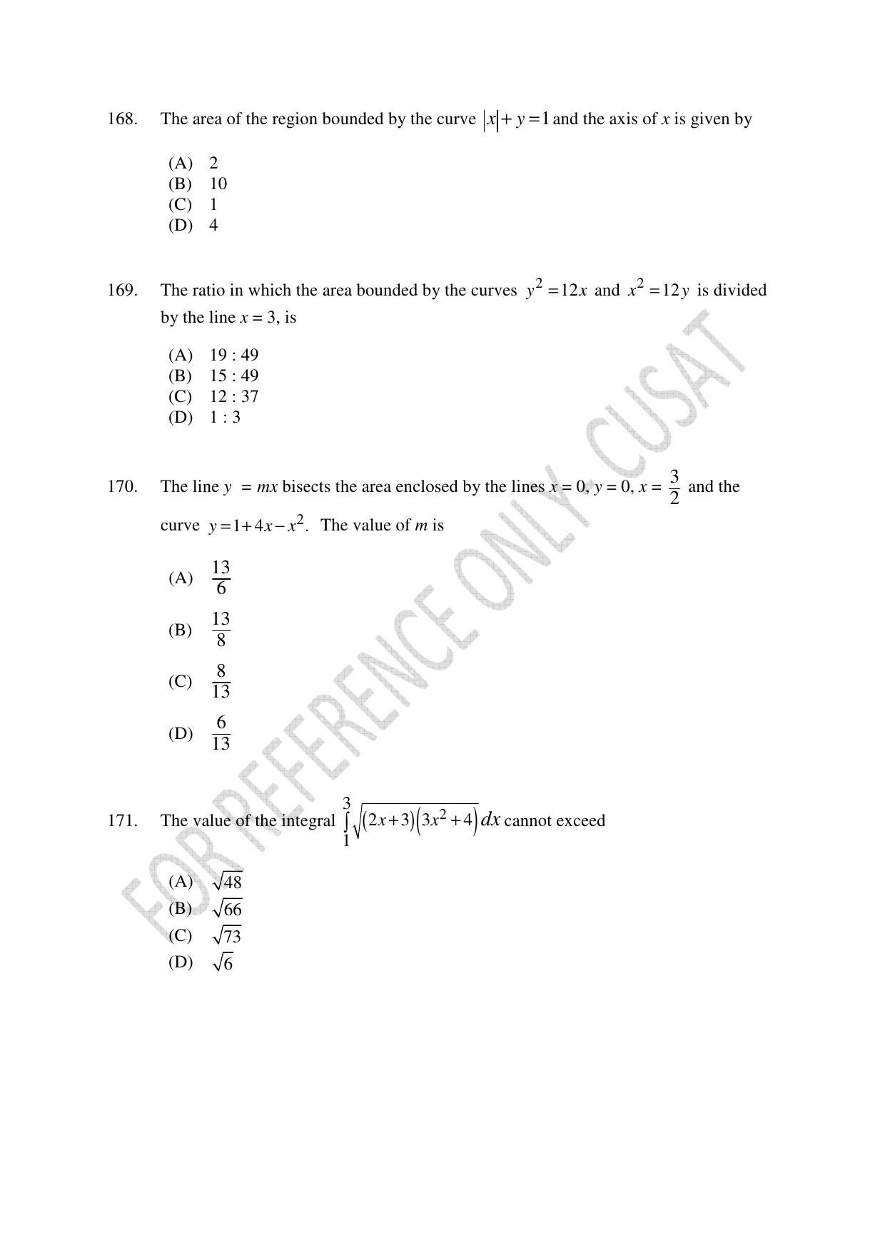 CUSAT CAT 2022 Test in Physics Chemistry and Mathematics (Shift 1) Question Paper - Page 37