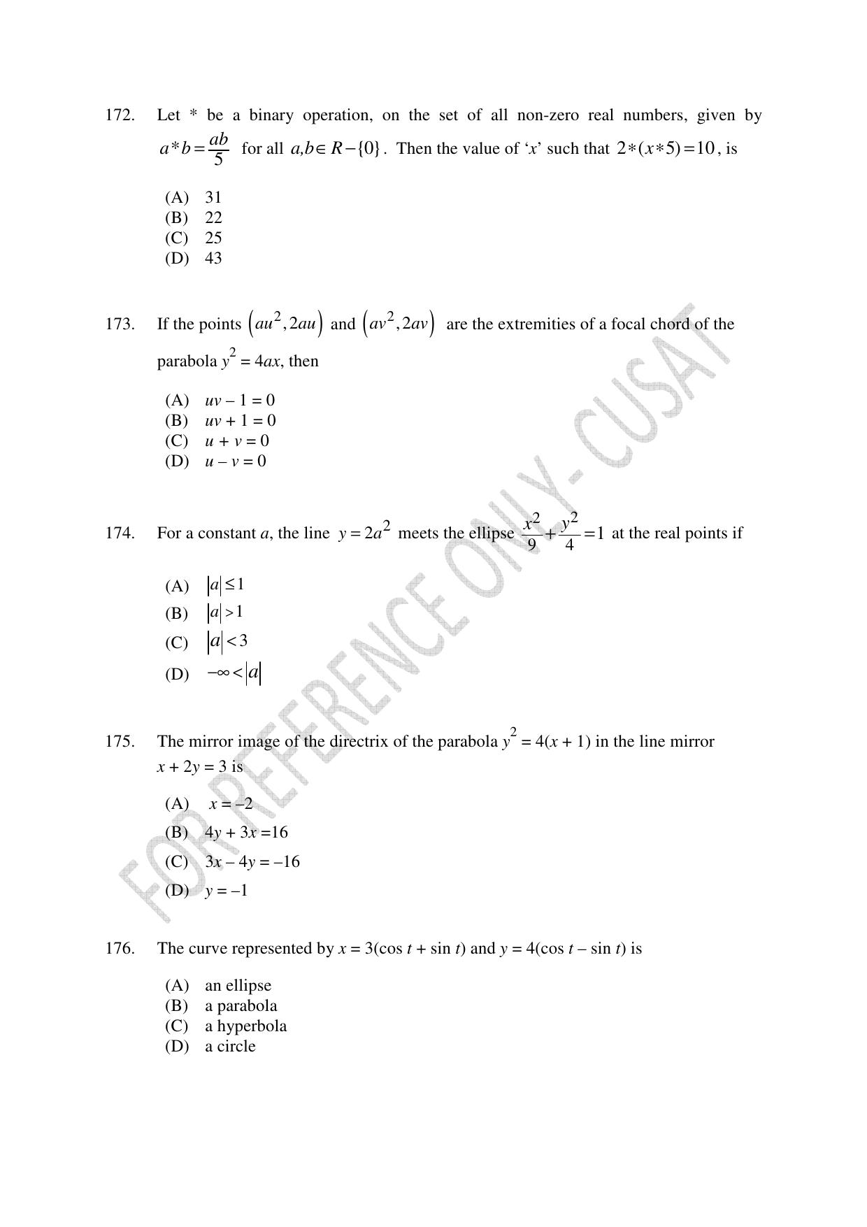 CUSAT CAT 2022 Test in Physics Chemistry and Mathematics (Shift 1) Question Paper - Page 38