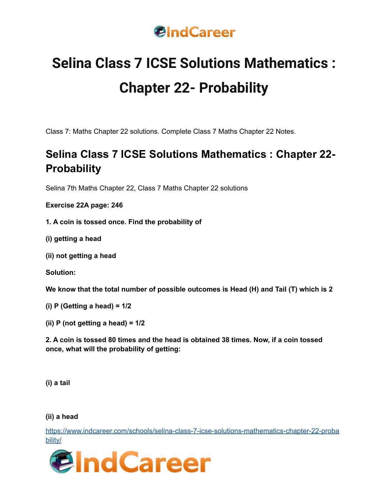 Selina Class 7 ICSE Solutions Mathematics : Chapter 22- Probability - Page 2
