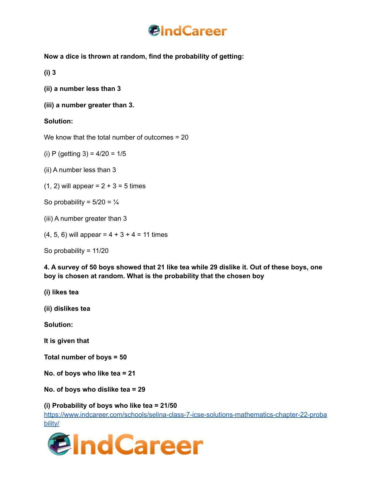 Selina Class 7 ICSE Solutions Mathematics : Chapter 22- Probability - Page 4