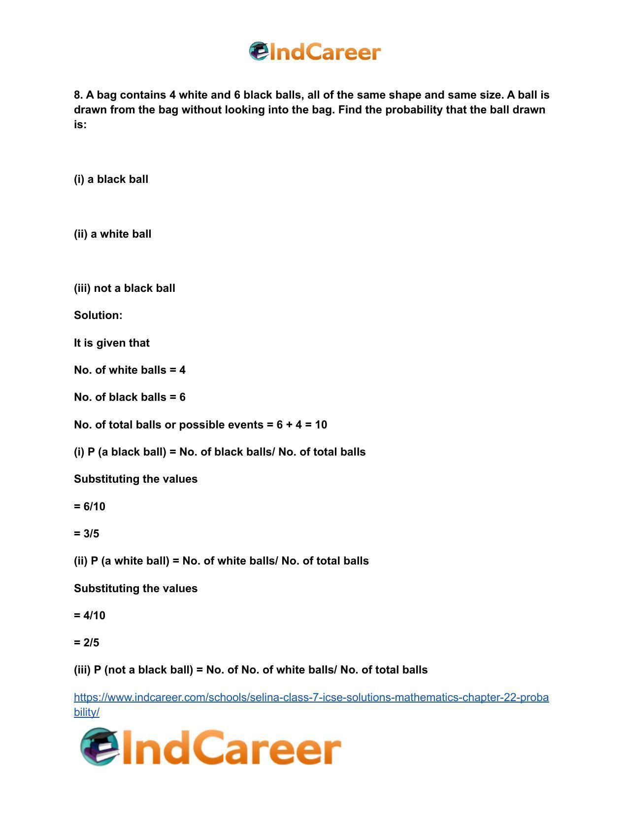 Selina Class 7 ICSE Solutions Mathematics : Chapter 22- Probability - Page 7