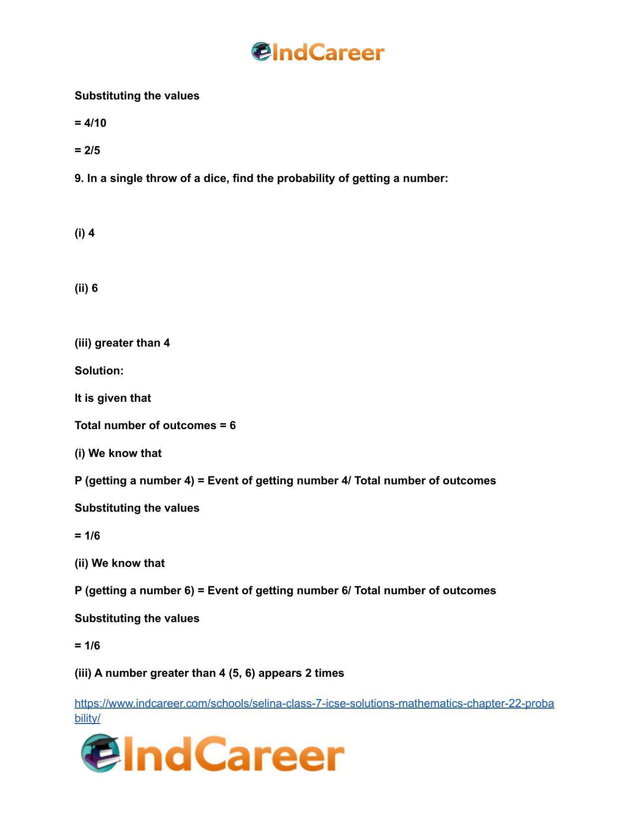 Selina Class 7 ICSE Solutions Mathematics : Chapter 22- Probability - Page 8