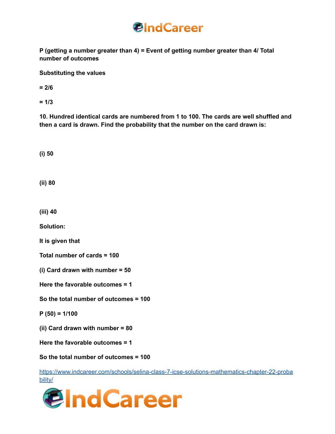 Selina Class 7 ICSE Solutions Mathematics : Chapter 22- Probability - Page 9