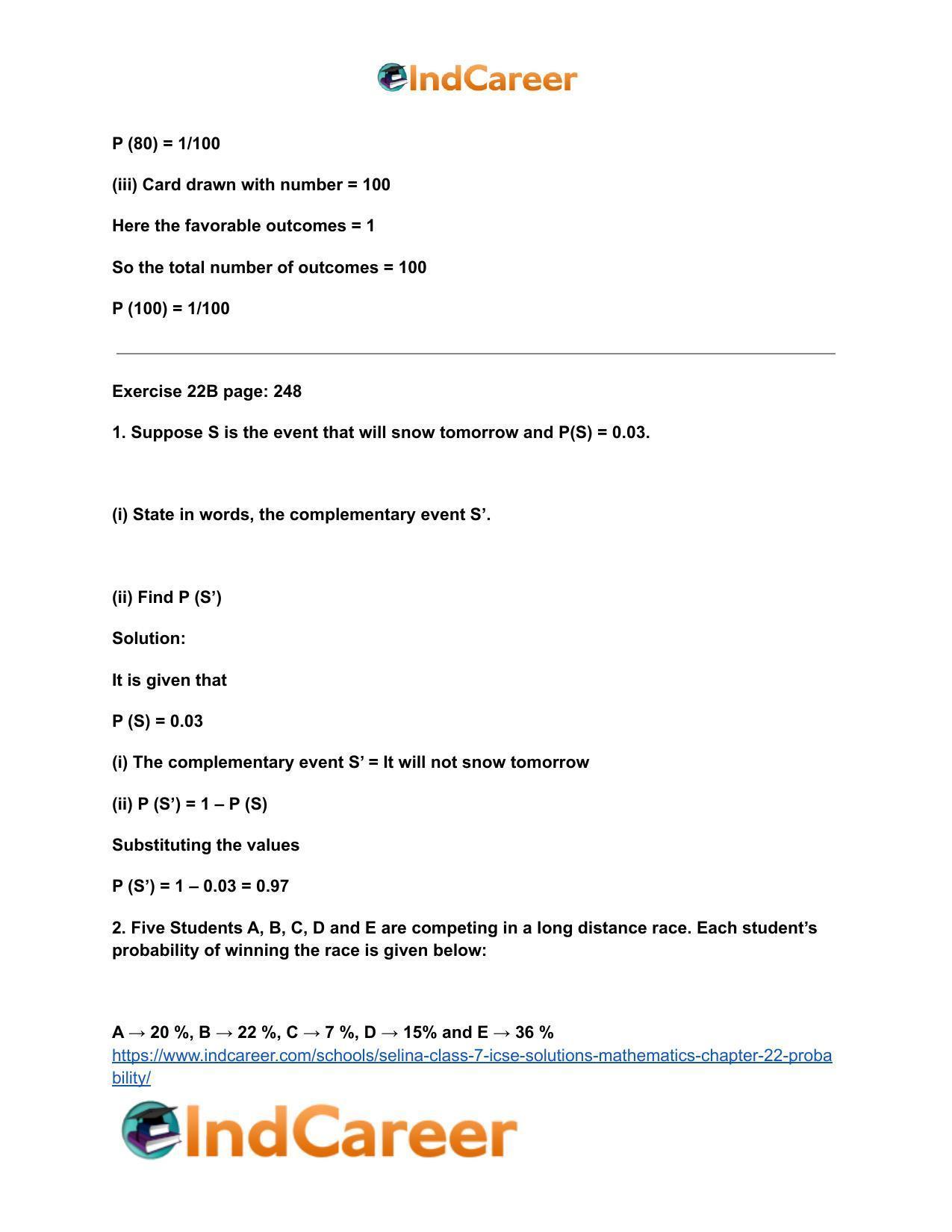 Selina Class 7 ICSE Solutions Mathematics : Chapter 22- Probability - Page 10