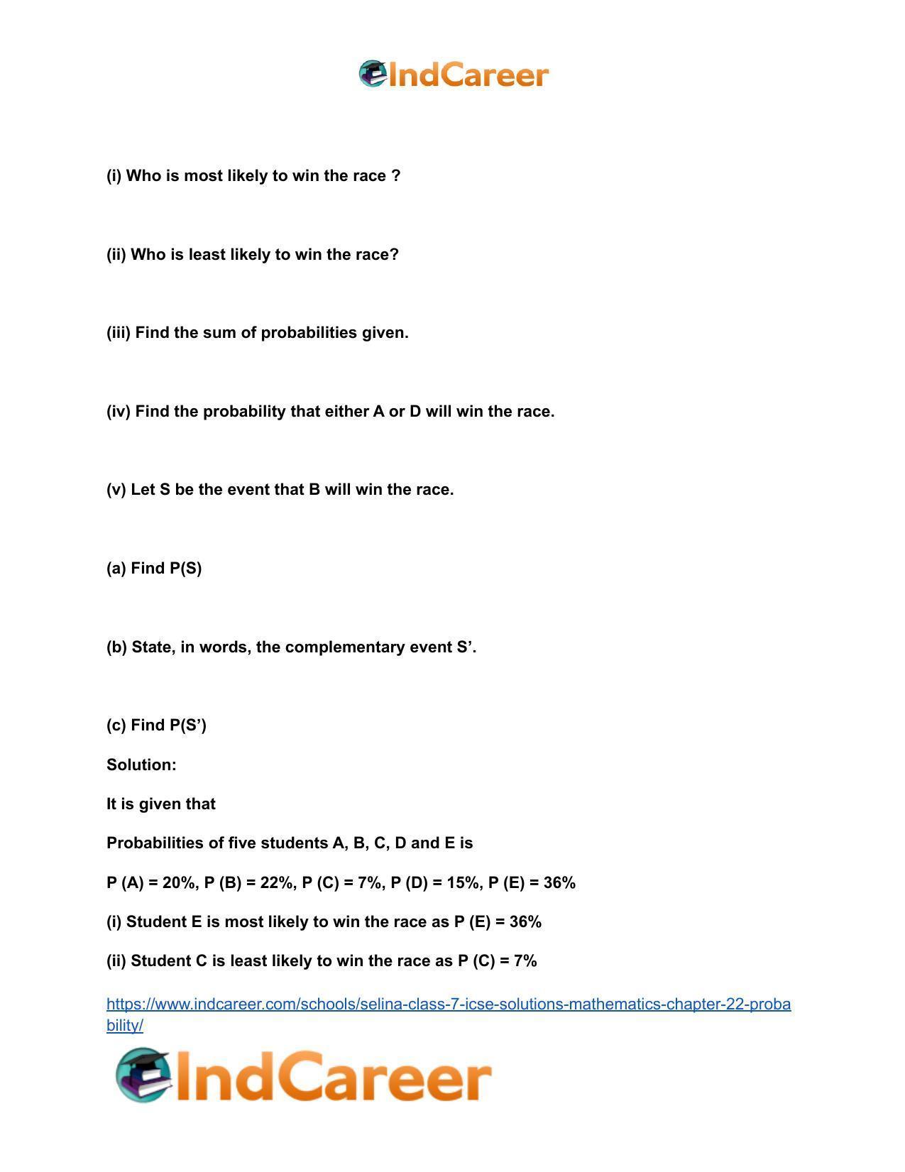 Selina Class 7 ICSE Solutions Mathematics : Chapter 22- Probability - Page 11