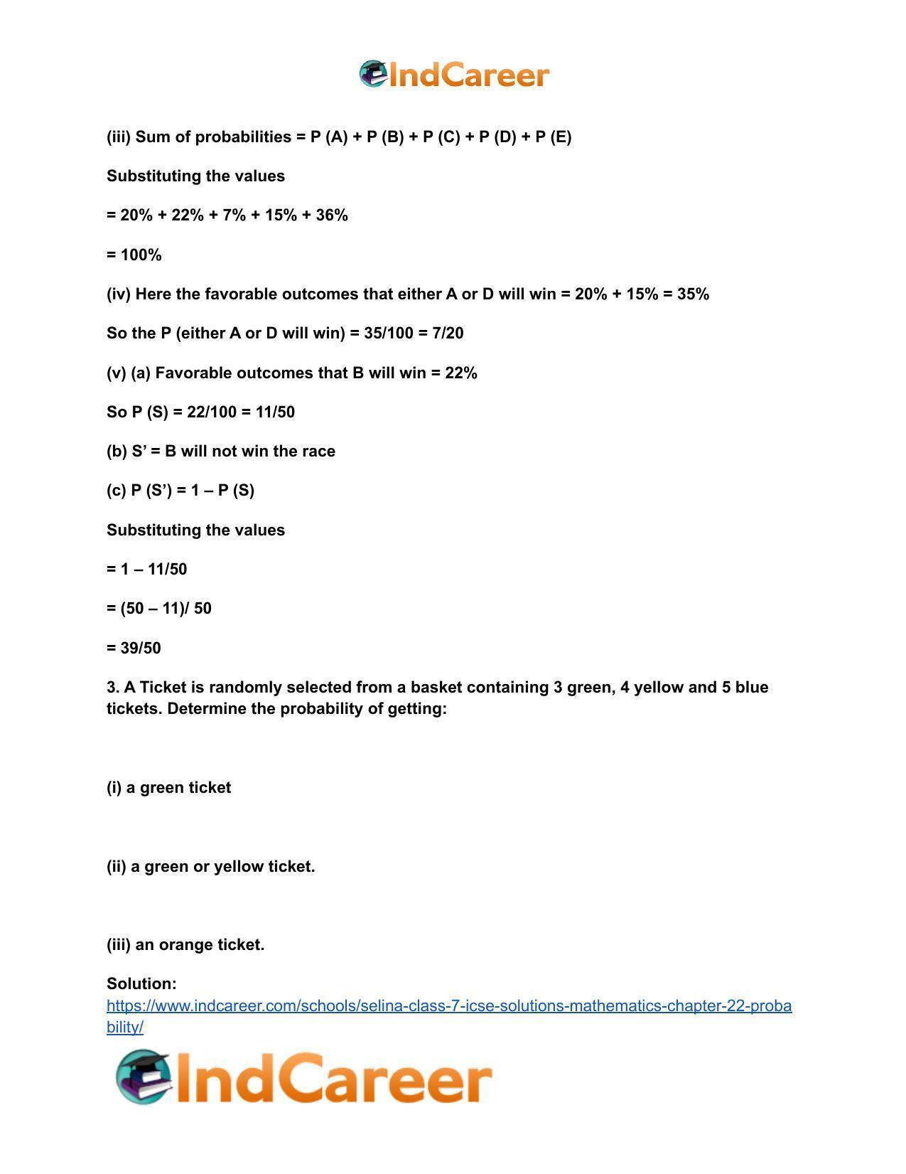 Selina Class 7 ICSE Solutions Mathematics : Chapter 22- Probability - Page 12