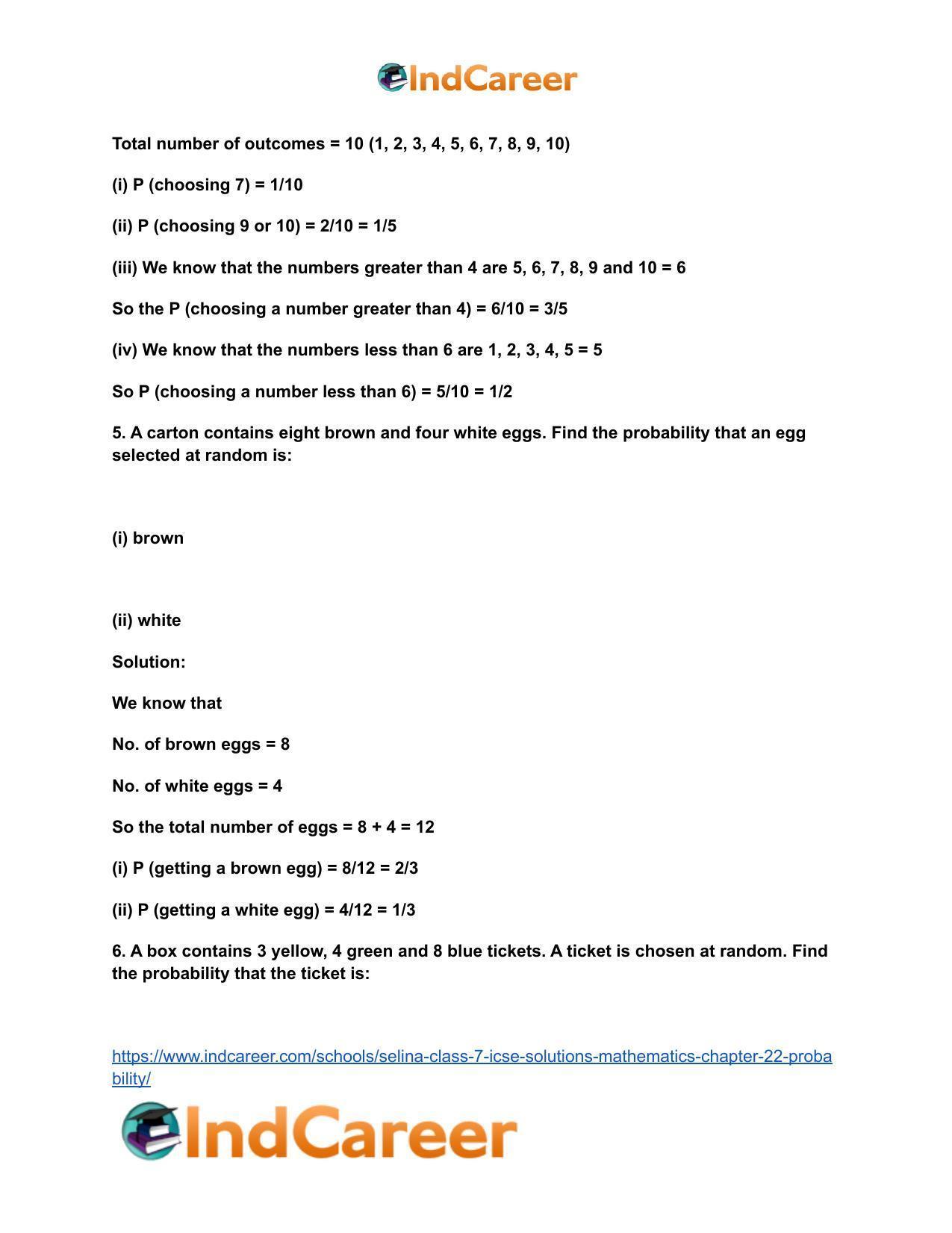 Selina Class 7 ICSE Solutions Mathematics : Chapter 22- Probability - Page 14