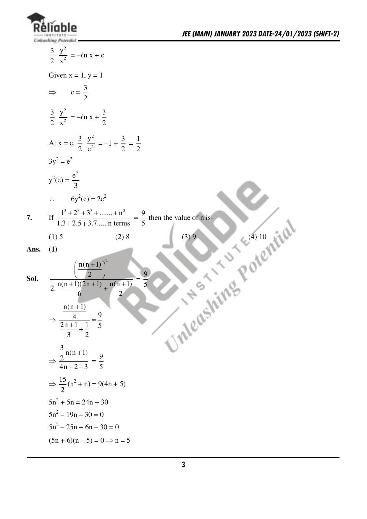 JEE Main 2023 January 24 Shift 2 Maths Paper with Solution (Reliable Institute Kota) - Page 4