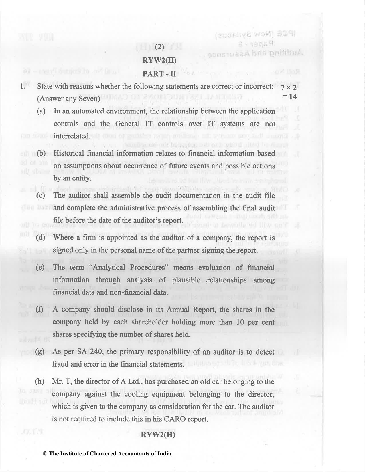 CA Inter Nov 2022 Question Paper - Paper 6 – Auditing and Assurance - Page 2