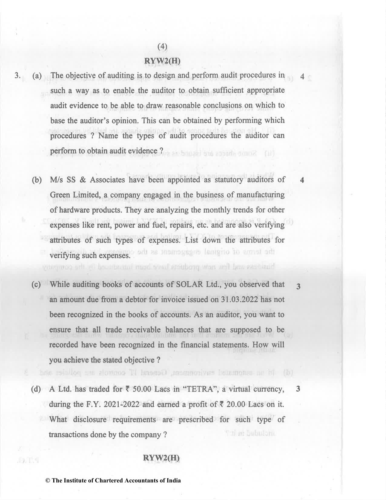 CA Inter Nov 2022 Question Paper - Paper 6 – Auditing and Assurance - Page 4