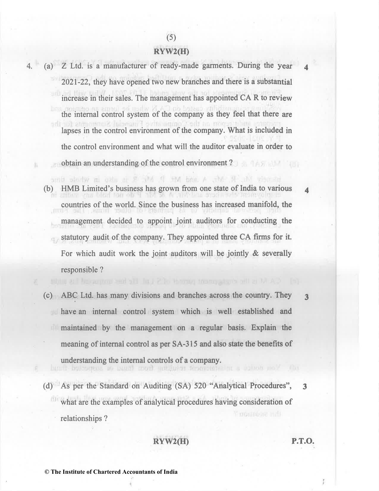 CA Inter Nov 2022 Question Paper - Paper 6 – Auditing and Assurance - Page 5