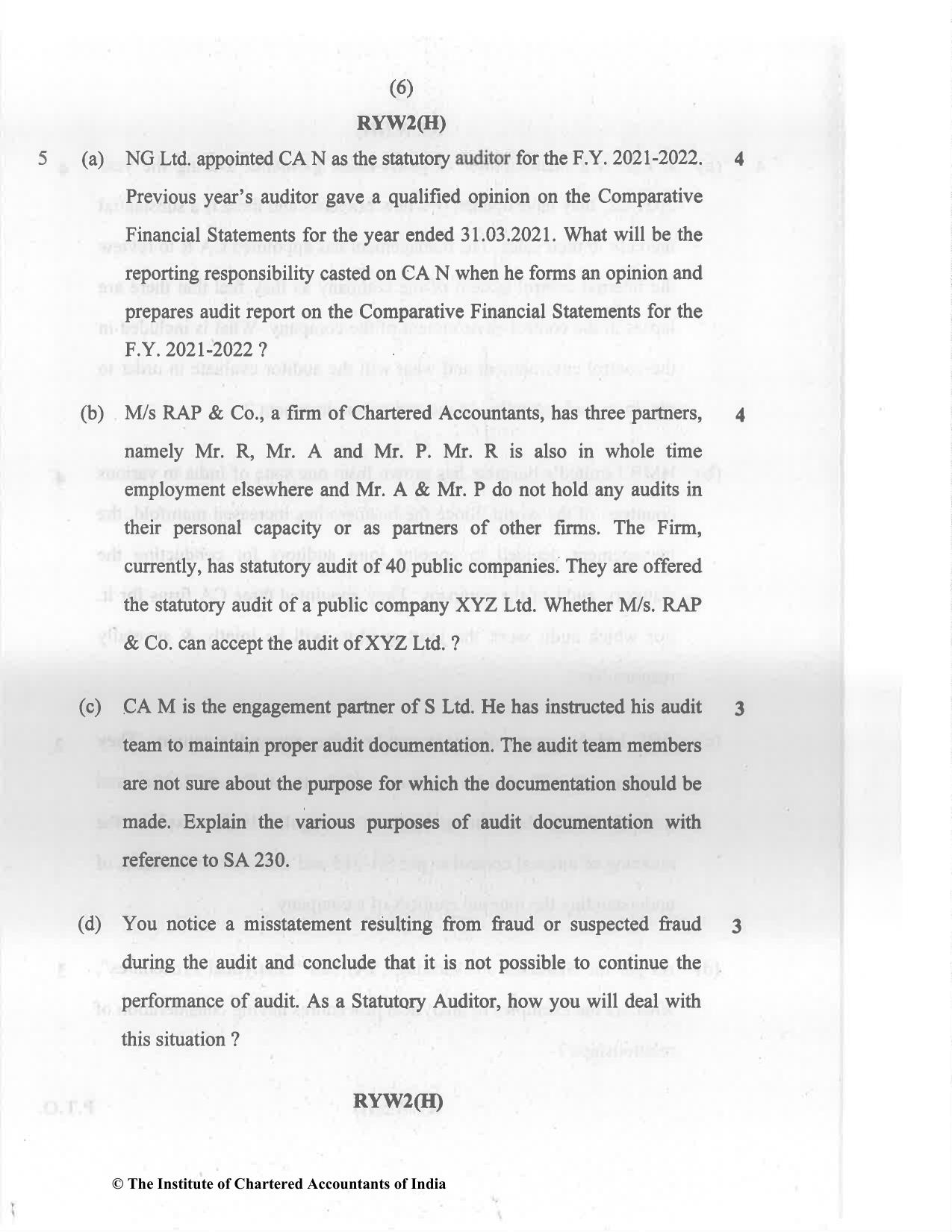 CA Inter Nov 2022 Question Paper - Paper 6 – Auditing and Assurance - Page 6