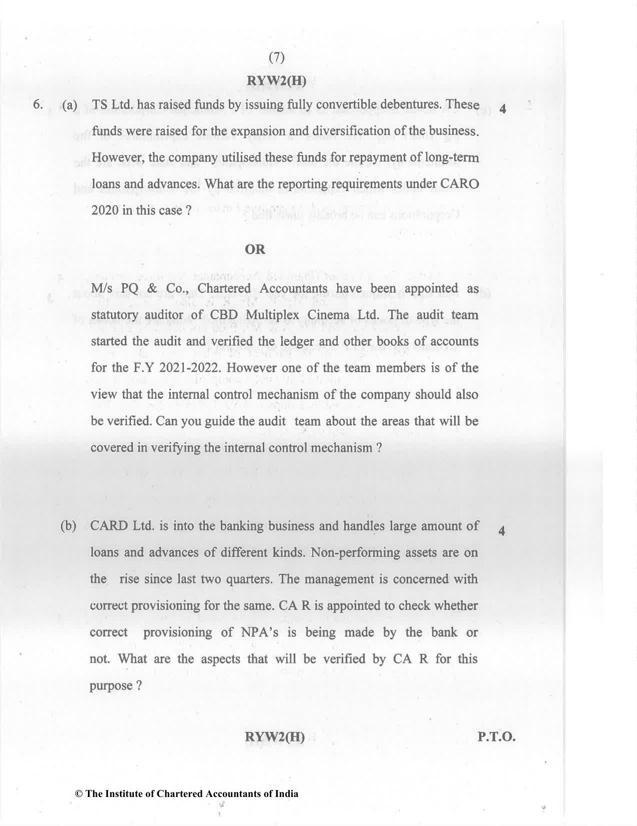CA Inter Nov 2022 Question Paper - Paper 6 – Auditing and Assurance - Page 7