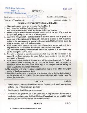 CA Inter Nov 2022 Question Paper - Paper 6 – Auditing and Assurance