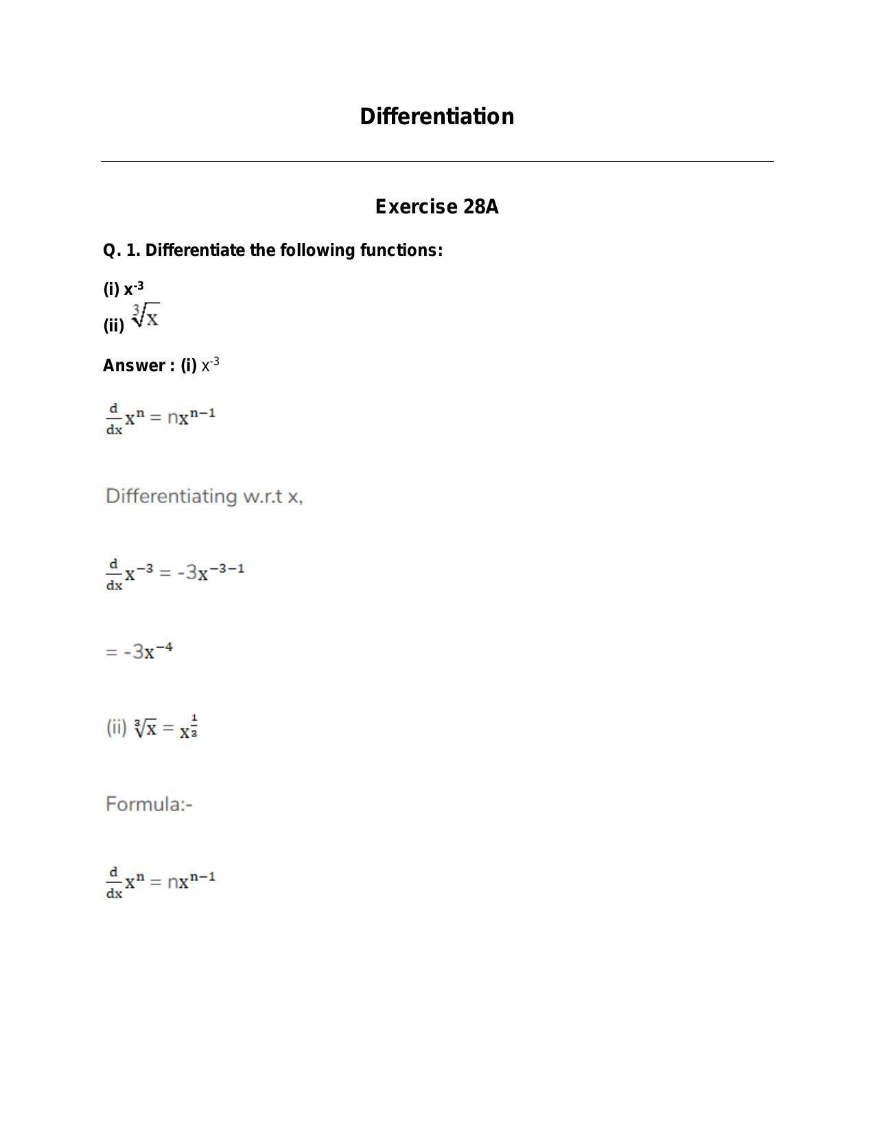 Chapter 28: Differentiation: RS Aggarwal Class 11 Solutions - Page 1