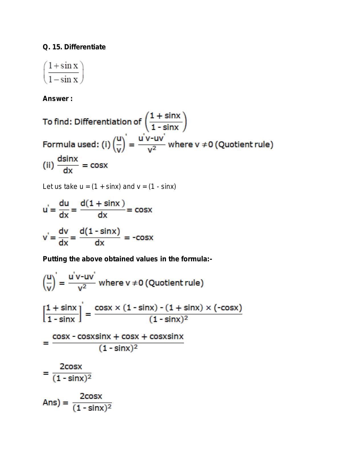 Chapter 28: Differentiation: RS Aggarwal Class 11 Solutions - Page 83