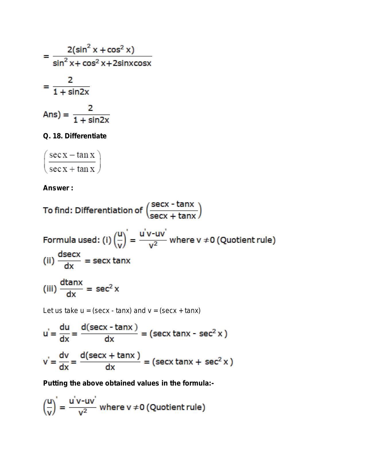Chapter 28: Differentiation: RS Aggarwal Class 11 Solutions - Page 86
